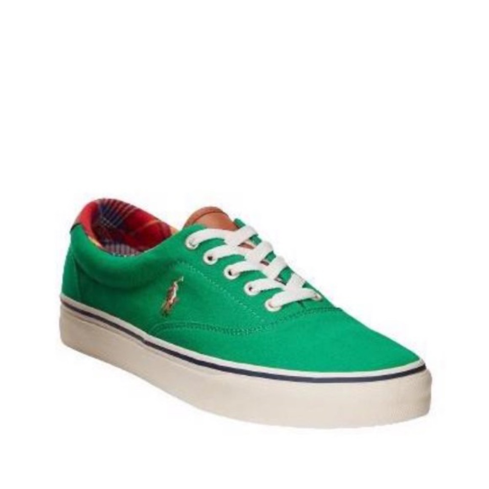new men's 10 polo ralph lauren keaton pony canvas/leather sneaker green